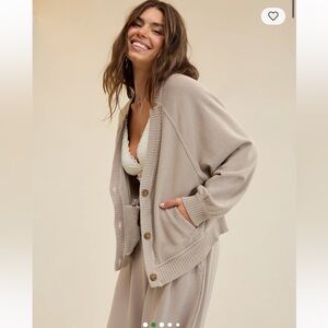 NWT Aerie Aerie Fleece Cardigan, Color Stone Harbour